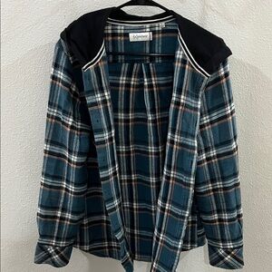 Teal and Black Plaid Hoodie Shirt